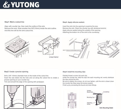 Yutong 16" x 20" Top-Mount/Drop in SS304 Stainless Steel Kitchen Black Sink Single Bowl Without Grid
