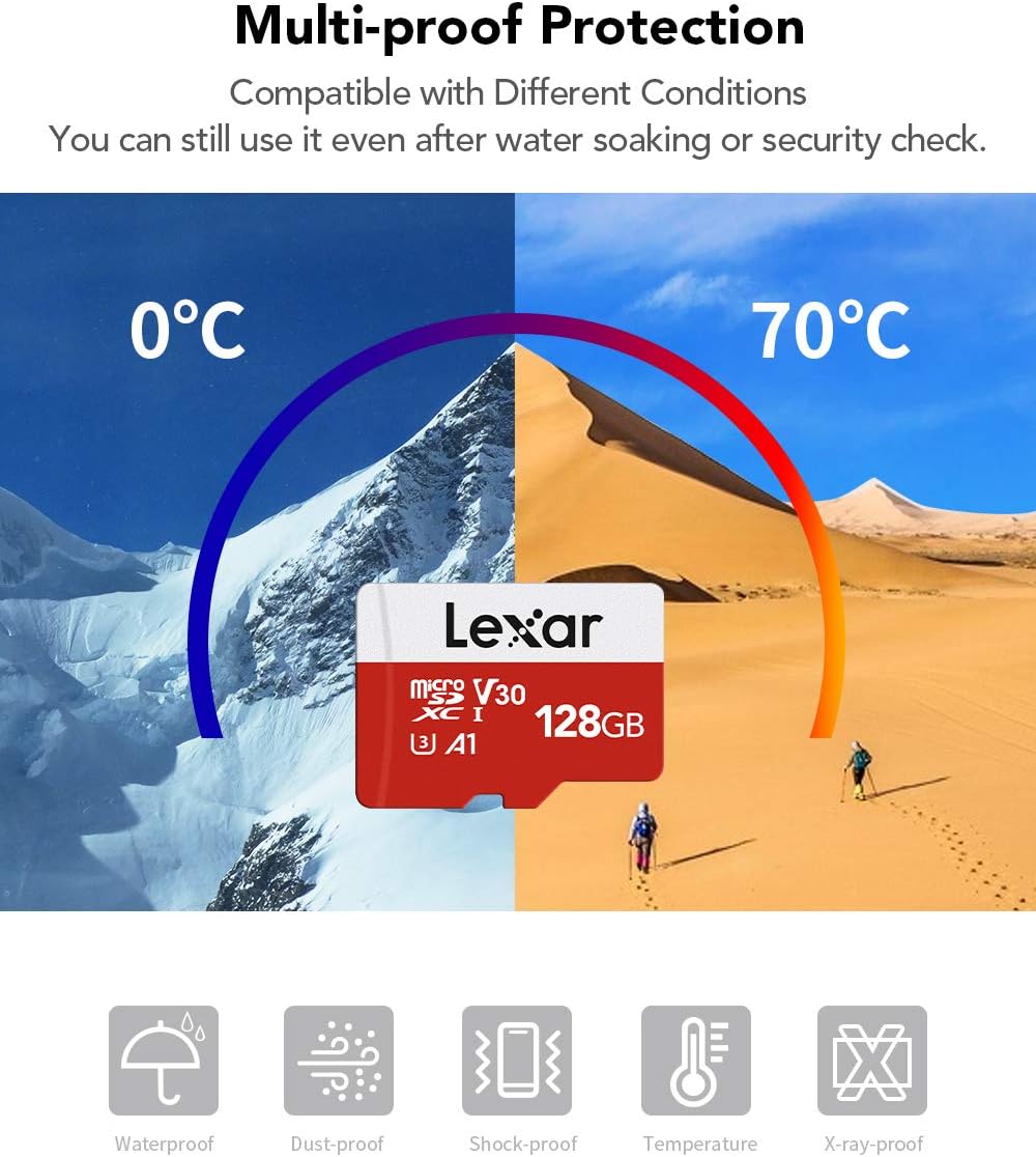 Lexar 128GB Micro SD Card, microSDXC UHS-I Flash Memory Card with Adapter - Up to 100MB/s, A1, U3, Class10, V30, High Speed TF Card