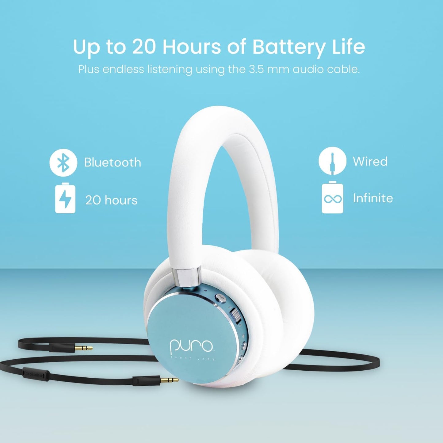 Puro Sound Labs BT2200 Plus Volume Limited Kids’ Bluetooth Headphones (Blue)