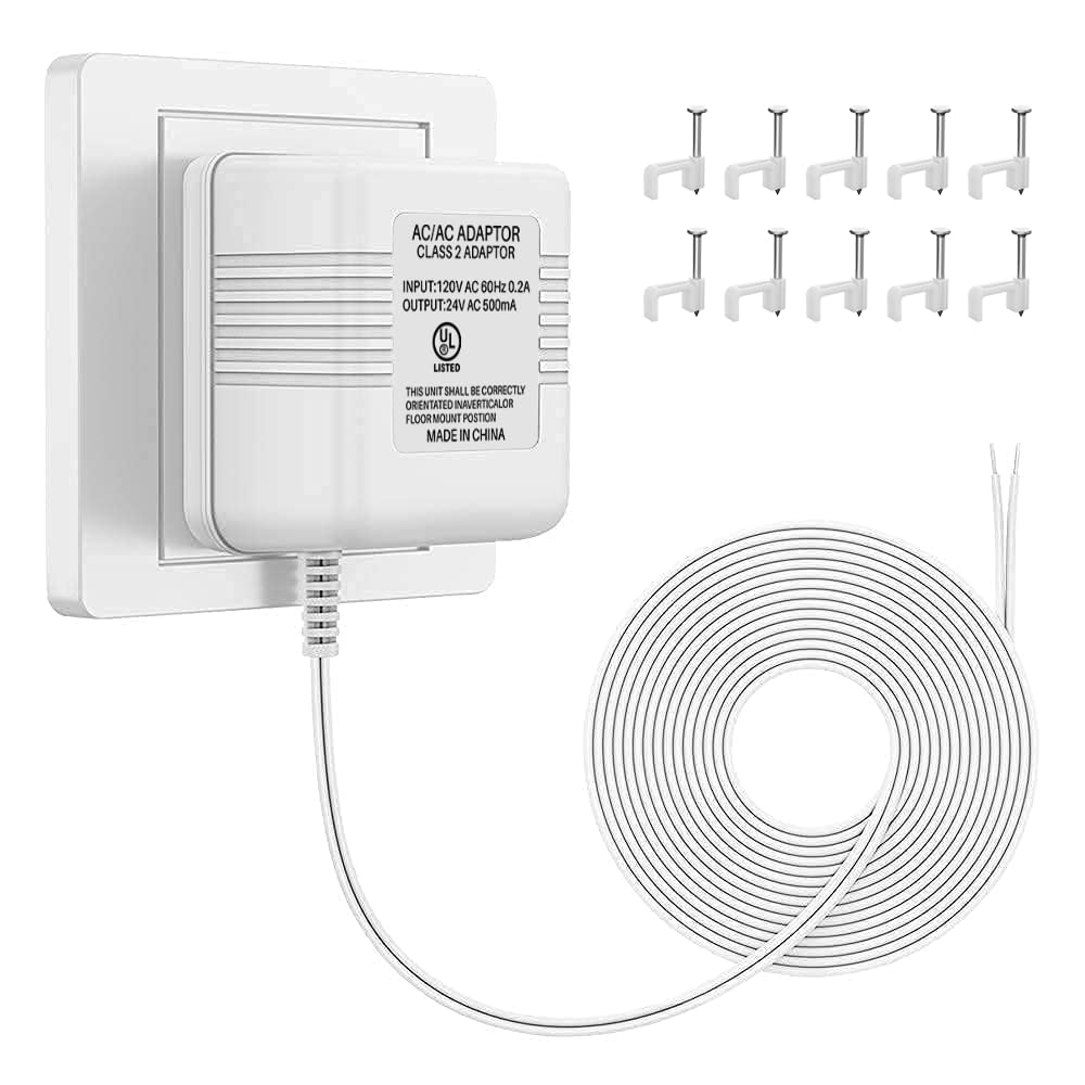 Xwartre Doorbell Transformer 24V Power Supply Compatible with Nest, Arlo, Ring, Amcrest, Logitech and Other Doorbells, Thermostats C Wire (7.9m Power Cable)