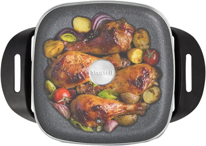 Starfrit The Rock Electric Skillet - 12" x 12" - Rock.Tec Non-Stick Cooking Surface - Tempered Glass Lid - 1200W