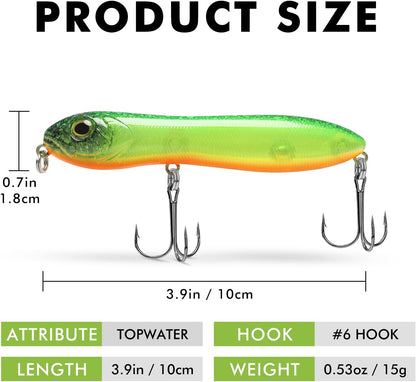 TRUSCEND PoPobait with BKK Hooks, Top Water Plopper Fishing Lures for Bass Walleye Pike Catfish Musky Perch, Floating Lure for Freshwater or Saltwater, Amazing Teasers Fishing Gifts for Family Fishing