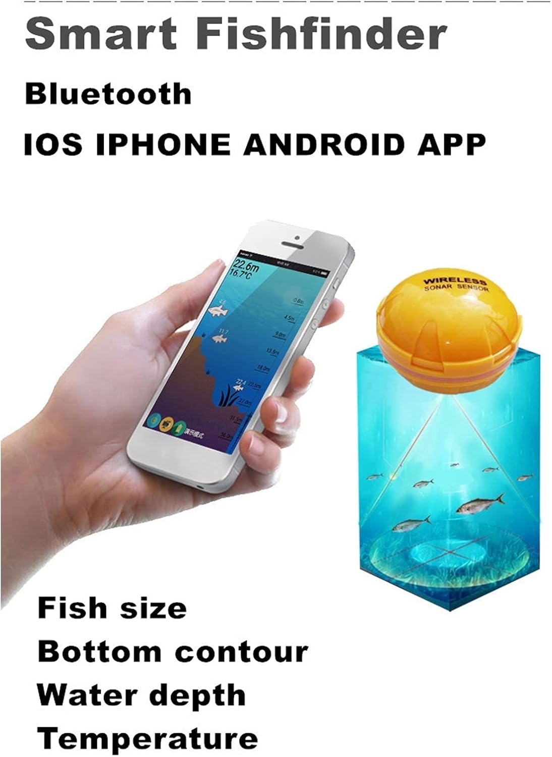 Fish Finder for Smart Mobile Phone Sonar Fish Finder Depth Fish Detect Compatible with iOS and Android Smart Sonar for Kayaks Boats Fishing Enthusiast