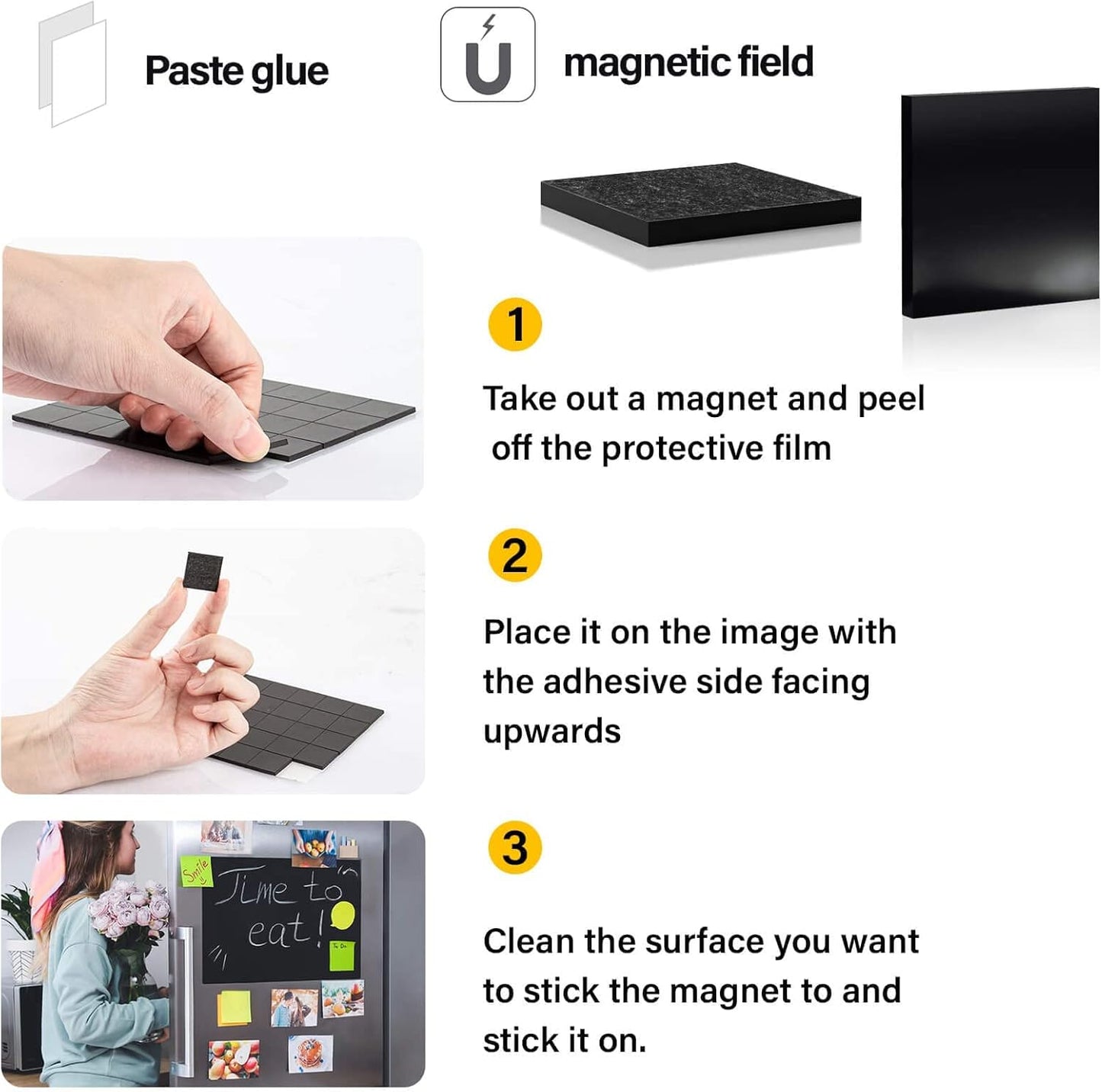 110Pcs Square Magnets Magnetic Tape Strip - Magnet Sheets Magnets with Adhesive Backing Magnet on One Side Self Adhesive on The Other Side for Fridge Organisation,Art Project,Classroom