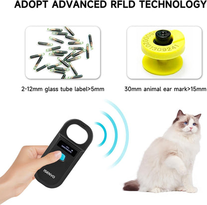 Pet Microchip Scanner | 15-Digit RFID Animal Chip Reader with Rechargeable Battery, USB Connectivity and Backlit Display