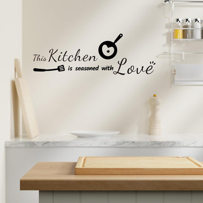 Rotumaty Kitchen Quote Wall Stickers Kitchen Seasoned with Love Wall Decals Wall Art Kitchen Utensil Decorations Wall Decor for Dining Room Home Office School Coffee Shop