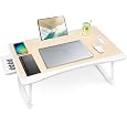 BUYIFY Portable Foldable Laptop Desk for Bed and Couch, Adjustable Lap Desk with Cup Holder and Phone Holder, Ideal for Working, Reading, Writing, and Breakfast (Black)-USA Original Patent