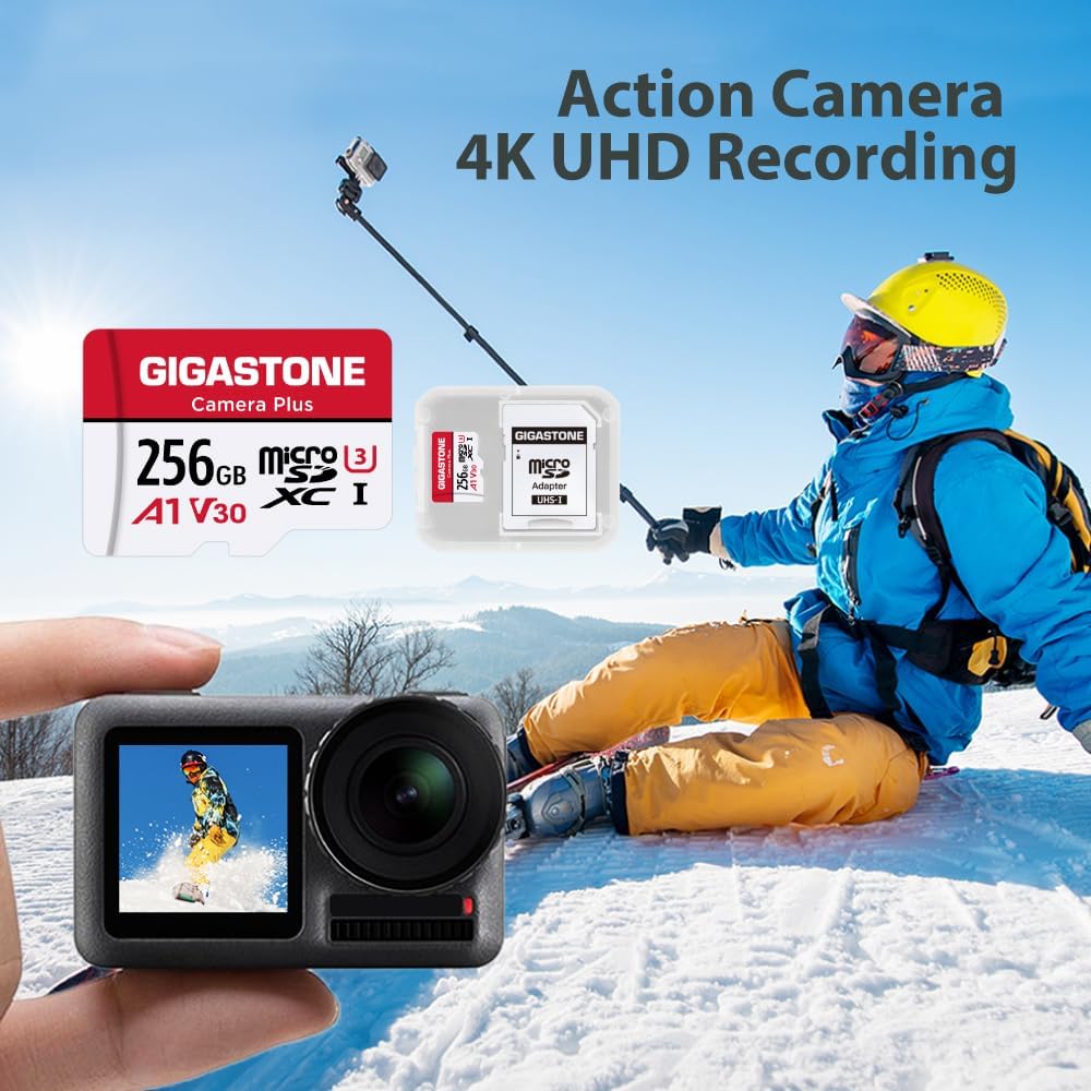 GIGASTONE 256GB Camera Plus Memory Card 2-Pack, Read Speed up to 100MB/s. Ideal for Full HD Video Gopro Drone Android Camera, A1 Micro SDXC Card with Mini Case and SD Adapter