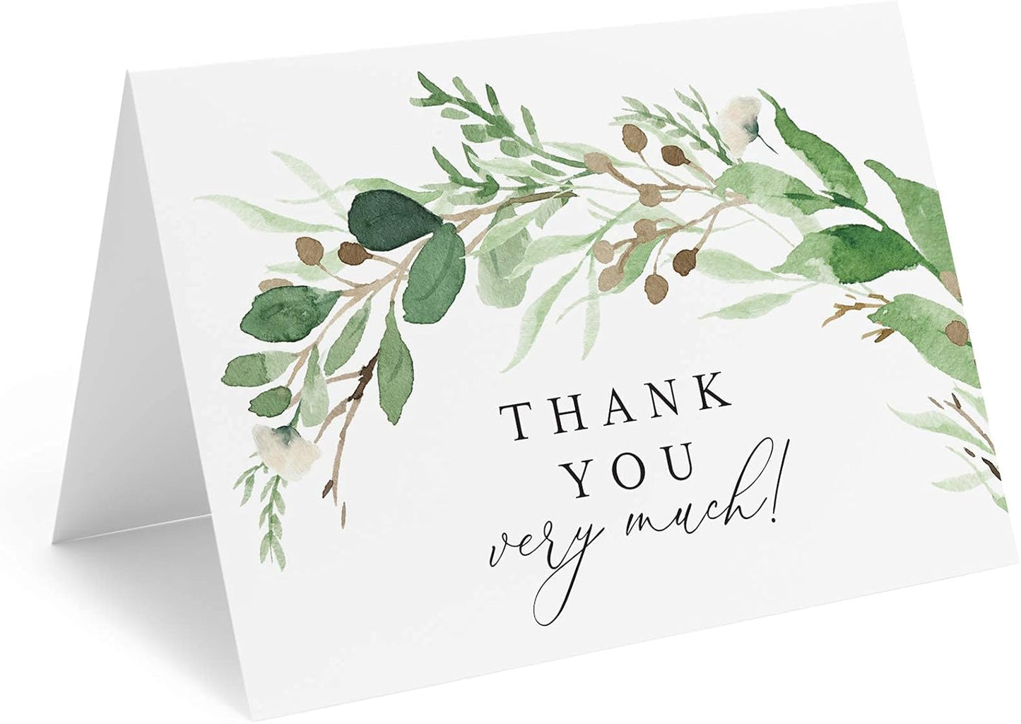 Bliss Collections Thank You Cards - Cards for Weddings, Receptions, Bridal Showers, Baby Showers, Graduations, Special (Rustic Greenery - 25 pieces)