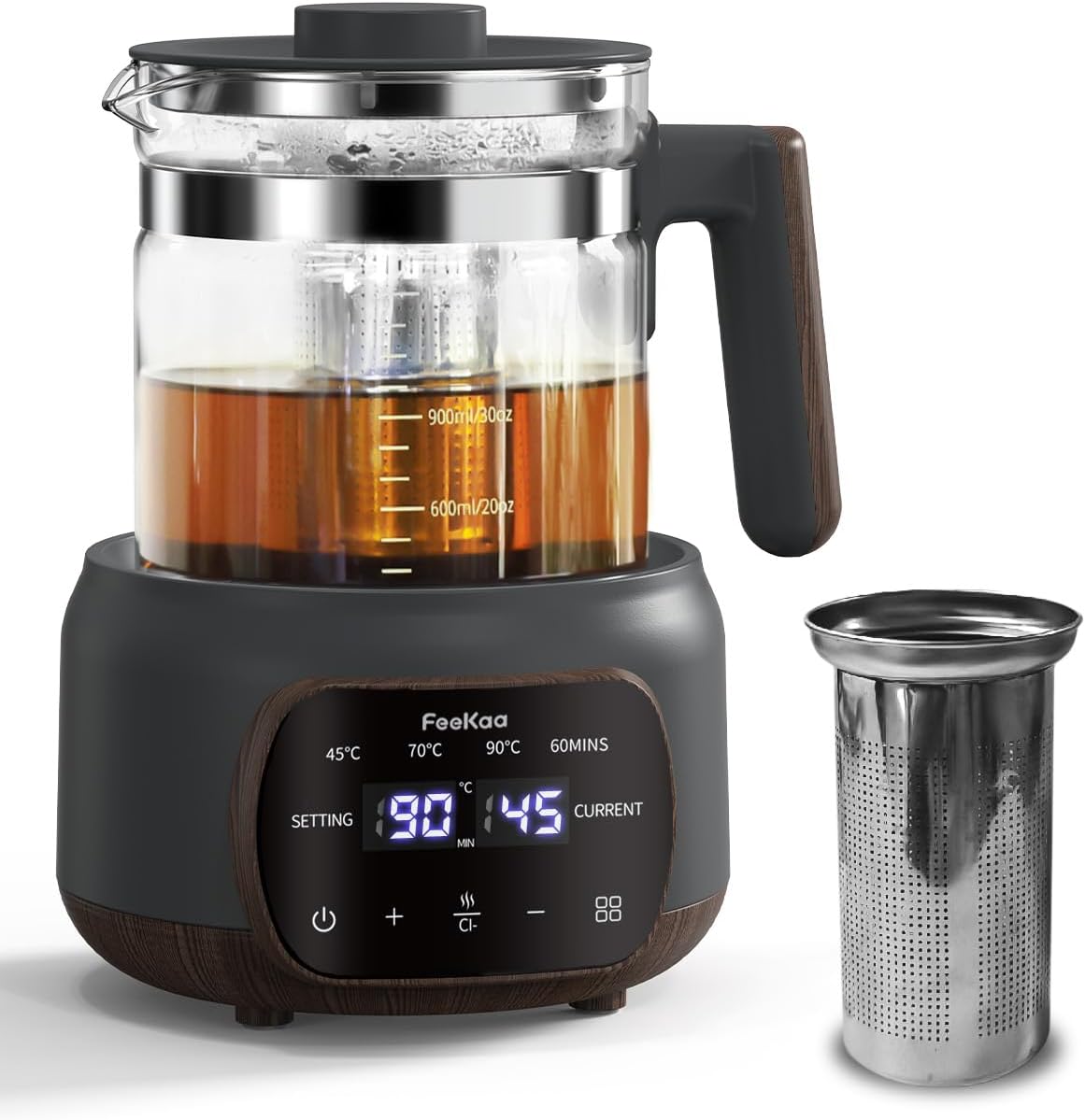 Feekaa 1.3L Electric Kettle,Glass Teapot with Removable Infuser,Black | Tea Maker,Health Pot,Bouilloire électrique,Time & Temperature Control,72H Keep Warm,for Boil Water,Tea,Coffee,Milk Warming