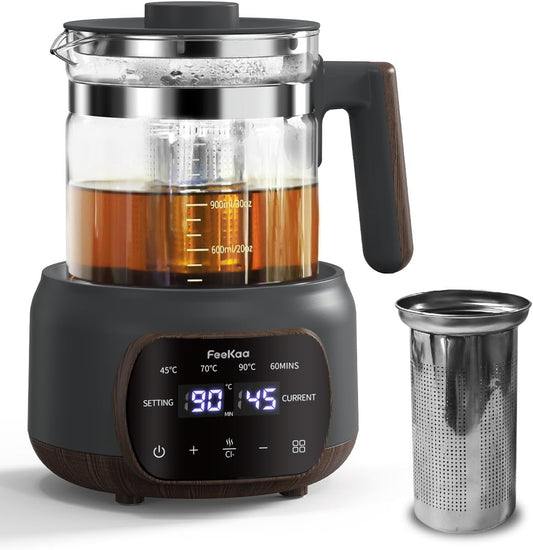 Feekaa 1.3L Electric Kettle,Glass Teapot with Removable Infuser,Black | Tea Maker,Health Pot,Bouilloire électrique,Time & Temperature Control,72H Keep Warm,for Boil Water,Tea,Coffee,Milk Warming