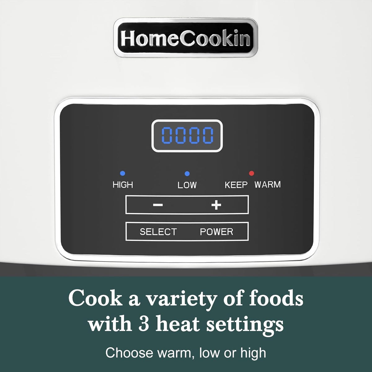 HOMECOOKIN 7-Quart Programmable Slow Cooker with Timer Keep Warm - Small Kitchen Appliance for Family Dinners - Serves 6+ People (White)