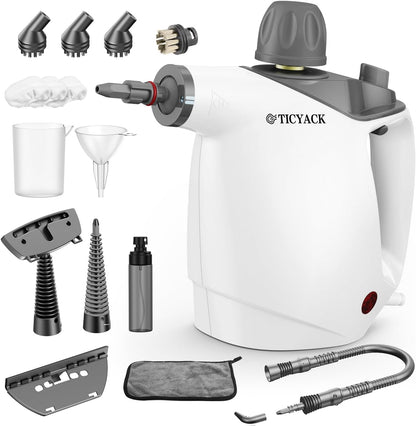 TICYACK Steam Cleaner Handheld, 500ML, Continuous Steam,16 PCS, Grey/White