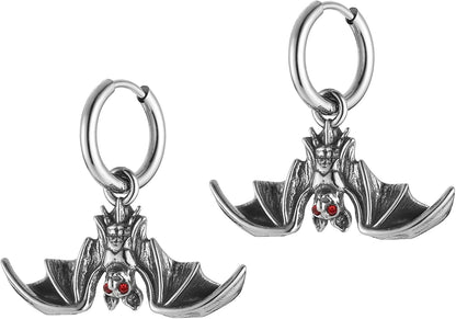 HZMAN Bat Earring for Men Women Stainless Steel Gothic Punk Vampire Bat Dangle Drop Earring Halloween Earring Jewelry Gift