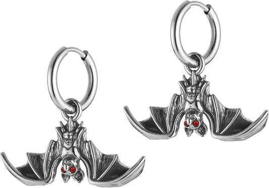 HZMAN Bat Earring for Men Women Stainless Steel Gothic Punk Vampire Bat Dangle Drop Earring Halloween Earring Jewelry Gift
