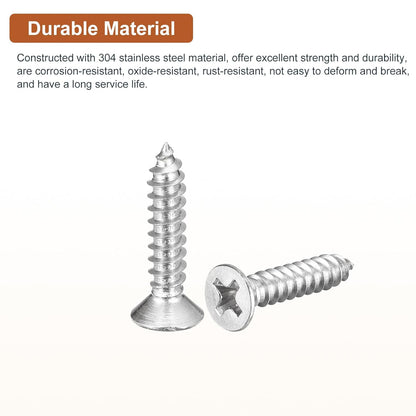 DTGN 100Pcs #6x1/2 Flat Head Wood Screws, 304 Stainless Steel Phillips Self Tapping Screws - Good for Woodworking, Furniture - Silver