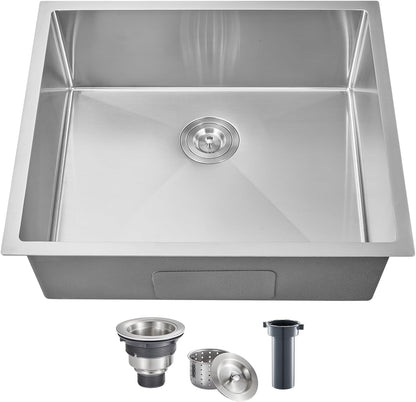 MENATT 20-inch Undermount Kitchen Sink, SUS304 Stainless Steel Handmade Single Bowl Kitchen Sink with Sink Strainer (Brushed), 20"x16"x9"