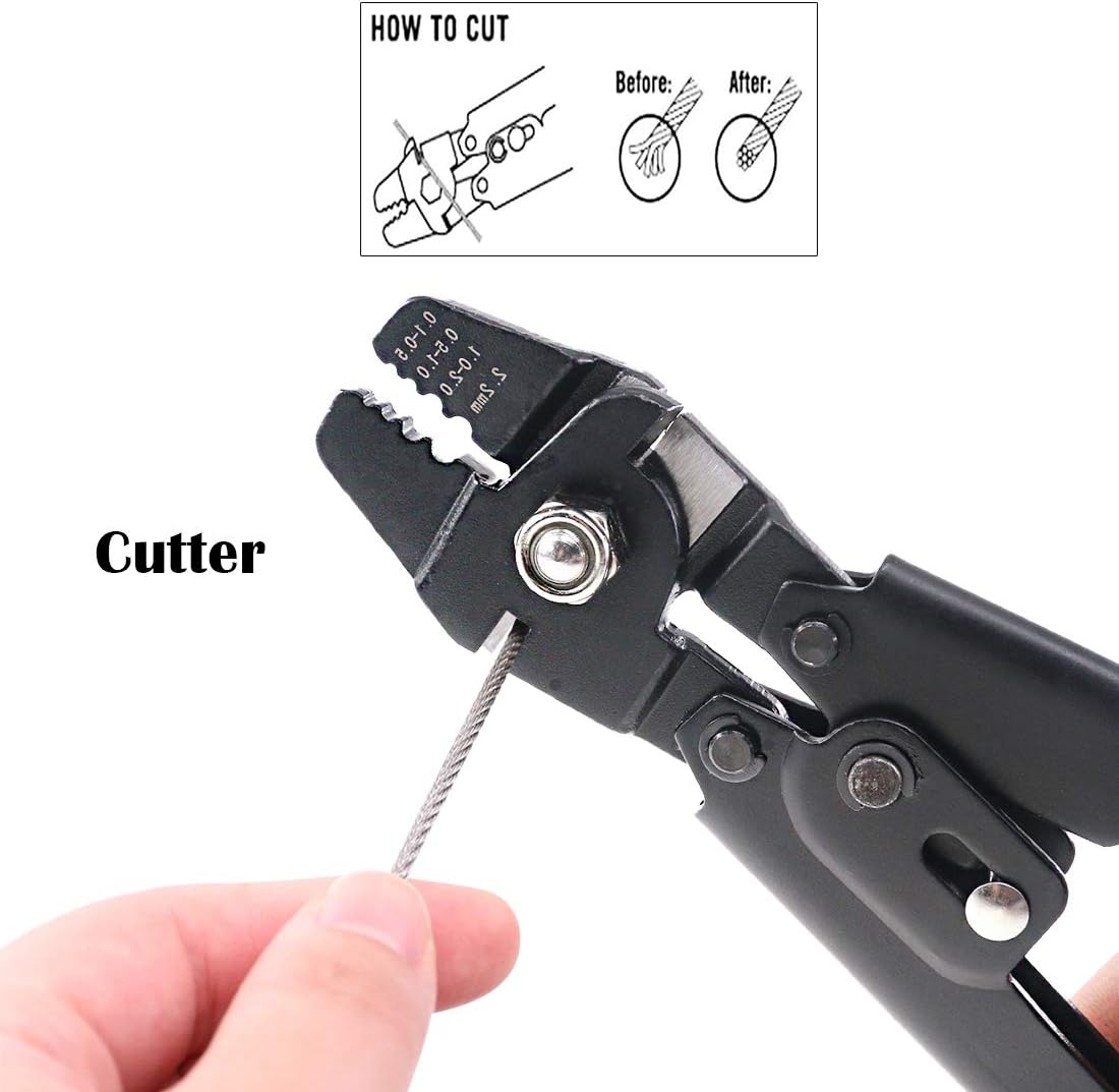 Glarks Up to 2.2mm Wire Rope Crimping Tool Wire Rope Swager Crimper Fishing Crimping Tool with 180Pcs 1.2/1.5/2mm Aluminum Double Barrel Ferrule Crimping Loop Sleeve Kit