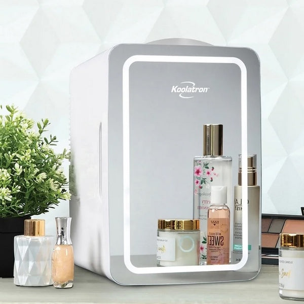 Koolatron 6 Litre Compact Cosmetics Mini Fridge with LED Lighted Dimmable Makeup Mirror