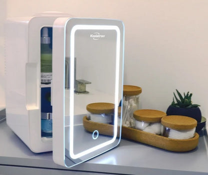 Koolatron 6 Litre Compact Cosmetics Mini Fridge with LED Lighted Dimmable Makeup Mirror