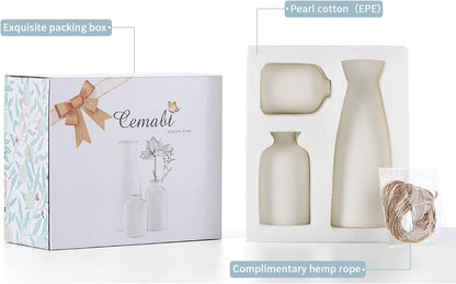 CEMABT White Ceramic vase Set-3 Small Flower vases for Decor,Modern Boho Farmhouse Home Decor,Decorative vase for Pampas Grass&Dried Flowers,idea Shelf,Table,Bookshelf ，Entryway- Distresse