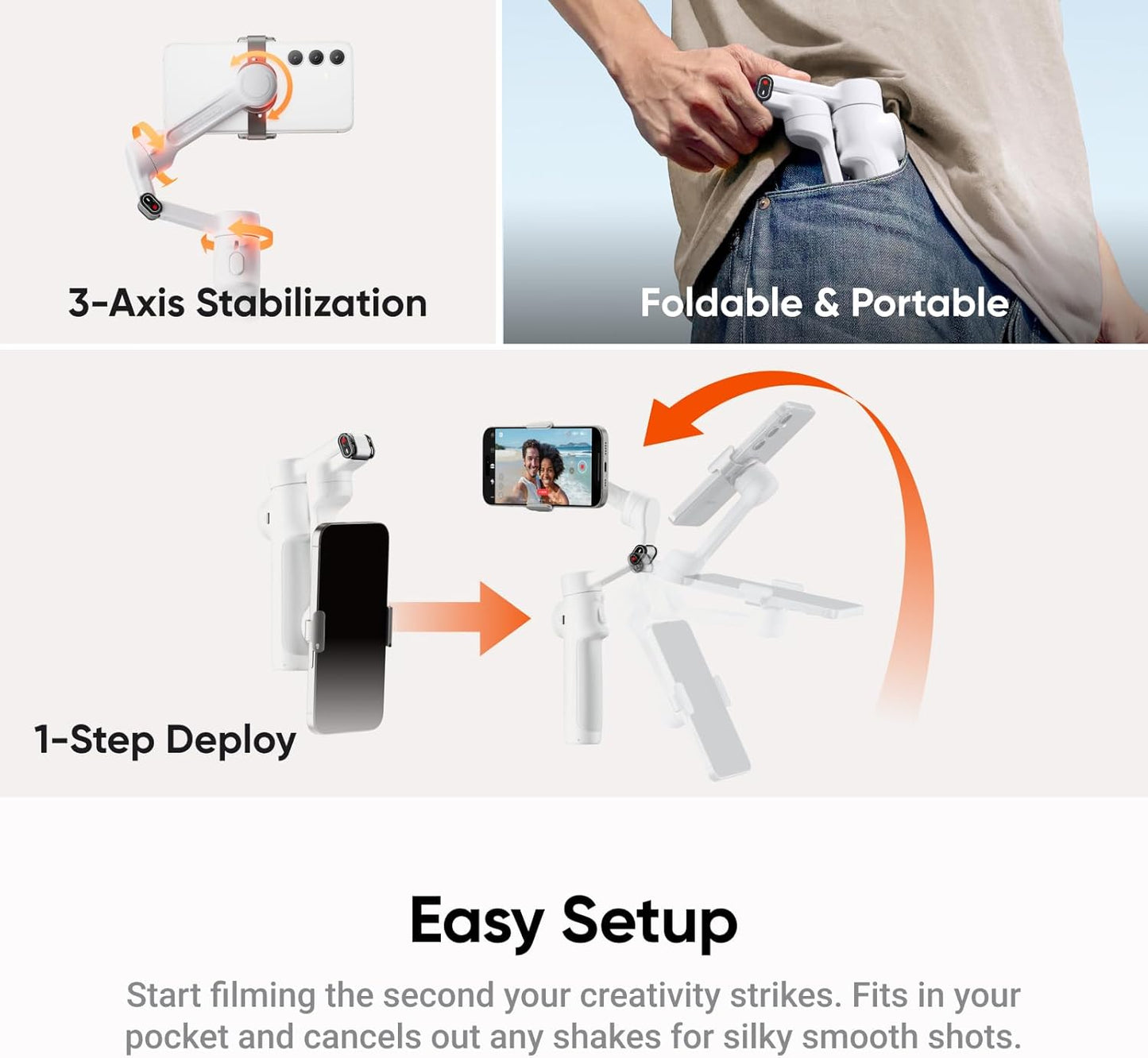 Insta360 Flow 2 White Gimbal Stabilizer for Smartphone - Foldable AI Phone Gimbal, AI&Multi-Person Tracking, Built-in Tripod/Selfie Stick, Remote Control, iPhone/Android Phone Stabilizer, Travel&Vlog