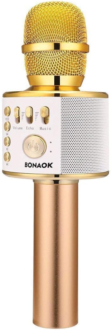 BONAOK Wireless Bluetooth Karaoke Microphone,3-in-1 Portable Instrument Wireless Microphone Mic Speaker Machine Home Party Birthday for All Smartphones（Black）
