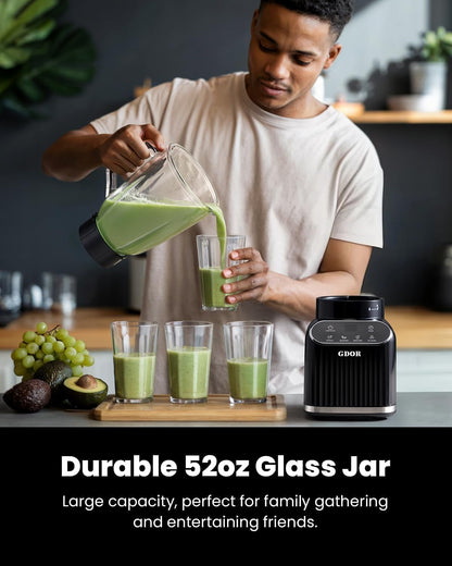 GDOR Blender 1200W, 5 Programs Smoothie Blender with Glass Jar & To-Go Cup