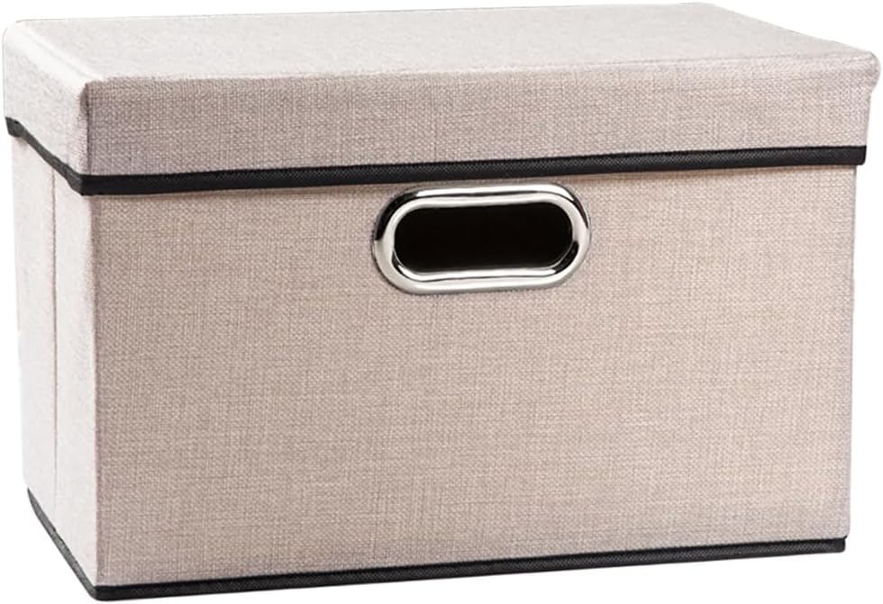 PRANDOM Large Foldable Storage Bin with Lid [1-Pack] Linen Fabric Decorative Storage Box Organizer Containers Basket Cube with Handles Divider for Bedroom Closet Office Living Room (17.7x11.8x11.8")