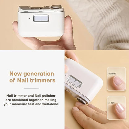 Electric Nail Clippers, 2-in-1 Fingernail Clippers 2 Speeds with File, Rechargeable Nail Trimmer with Nail Scraps Storage and Light (White)