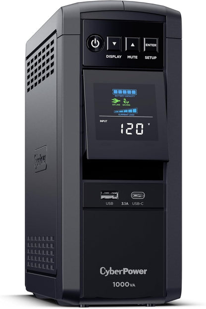 CyberPower CP1500PFCLCD PFC Sinewave UPS System, 1500VA/1000W, 12 Outlets, AVR, Mini Tower, Black