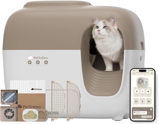PetSnowy (Premium Version) Snow+ Self Cleaning Litter Boxes for Cats 3.3-20 lbs Zero Smell Zero Litter Tracking Waste Auto-Sealing Easy Cleanup Automatic Cat Litter Box Self Cleaning