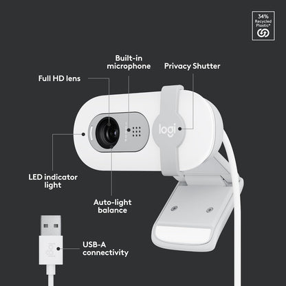 Logitech Brio 101 Full HD 1080p Webcam for Meetings and Streaming, Auto-Light Balance, Built-in Mic, Privacy Shutter, USB-A, for Microsoft Teams, Google Meet, Zoom and More - Black