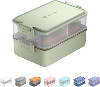 Linoroso Stackable Bento Box Adult Lunch Box | Meet All You On-The-Go Needs for Food, Salad and Snack Box, Premium Bento Lunch Box for Adults Include Utensil Set, Dressing Containers - Pale Mint