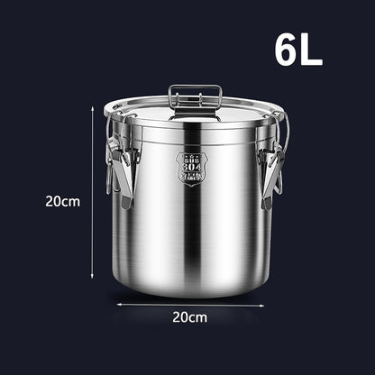 TRAGLO Rice Cereal Grain Canisters Stainless Steel Airtight Canisters Food Storage Bucket w/Handles+Lid for Kitchen Bean Flour Oil Sugar Milk 6L