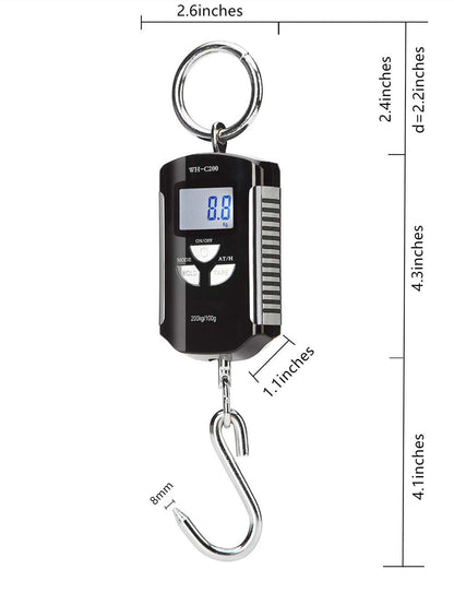 Klau Portable Mini Crane Scale 200 kg / 400 lb Heavy Duty Digital Scales LCD Display with Backlight for Home Farm Market Fishing Hunting Black and Red