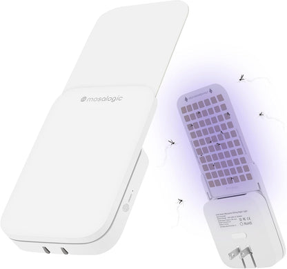 Mosalogic Fly Trap Plug in Mosquito Killer Gnat Moth Catcher Fly Tapper Indoor with Night Light for 400 Sq Ft of Protection White-1PACK