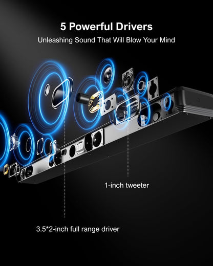 ULTIMEA 5.0ch Sound Bar for Smart TV, PC Soundbar with RGB Light, Detachable Soundbar with App Control, 120W Peak Power, Bluetooth 5.3 TV Sound Bar, HDMI-ARC/Opt/AUX, Wall Mount, Apollo S70