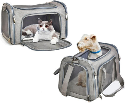 Most Airline Approved Cat Carriers Dog Carriers Soft-Sided Pet Travel Carrier for Puppies/Kittens/Rabbits, 5-Sided Breathable Mesh, Self-Locking Zippers, 17''X11''X11''