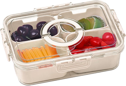 KIGITIONE Snackle Box, Pink 8 Compartments Portable Serving Tray, Divided Snackle Box Container with Lid and Handle, Snack Organizer for Fruits, Snacks, Nuts, Candy, Ideal for Party, Travel & Picnics