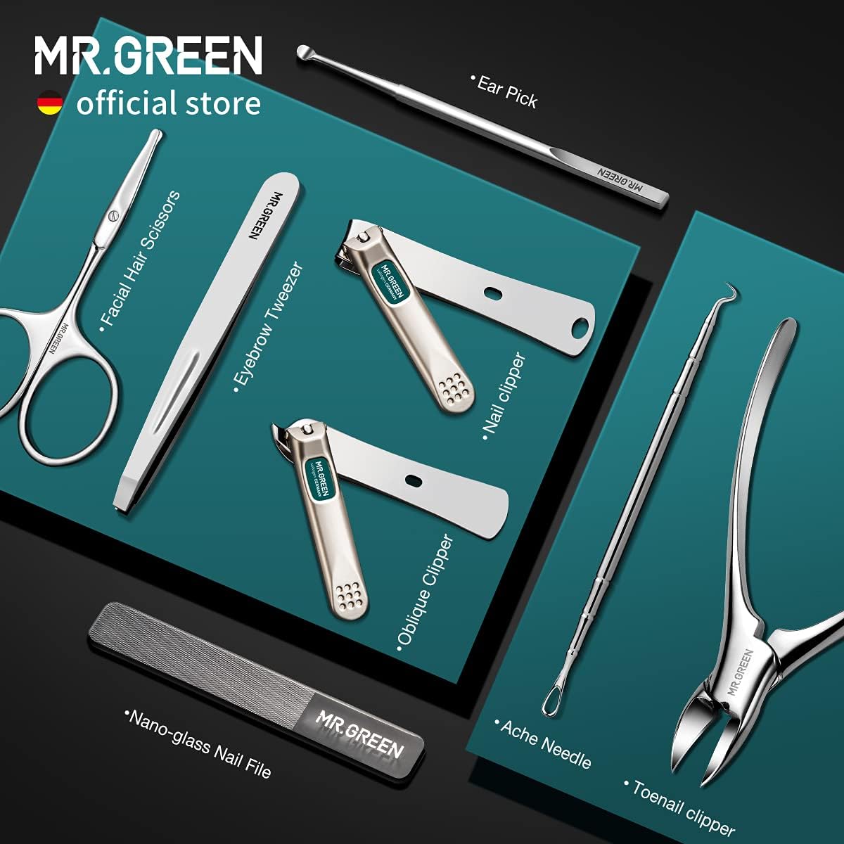 Manicure Set 8 in 1,Professional Pedicure kit,Stainless Steel Manicure Kit,Portable Travel Grooming Kit Nail Care Tools,Nail Clippers Pedicure Tools with Leather Travel Case (green)