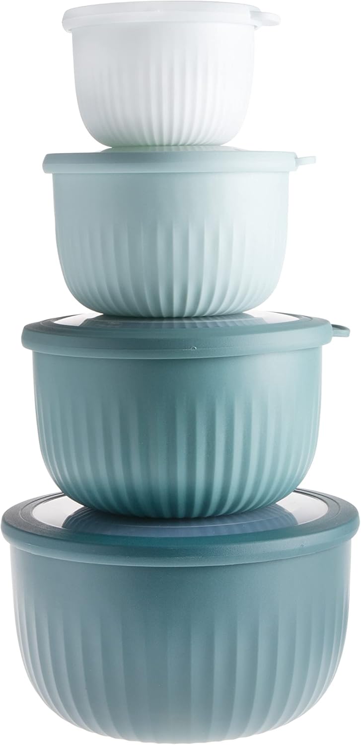 COOK WITH COLOR Prep Bowls with Lids- 8 Piece Nesting Plastic Small Mixing Bowl Set with Lids (Teal Ombre)
