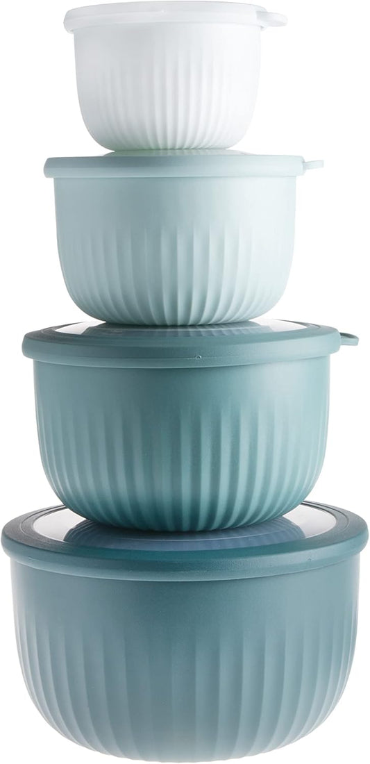 COOK WITH COLOR Prep Bowls with Lids- 8 Piece Nesting Plastic Small Mixing Bowl Set with Lids (Teal Ombre) - PuriLite