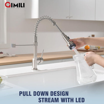 GIMILI Touchless Spring Kitchen Faucet with Pull Down Sprayer, Single Handle Motion Sensor Activated Hands-Free Kitchen Sink Faucet, Single Hole Smart Kitchen Faucet, Solid Brass, Matte Black