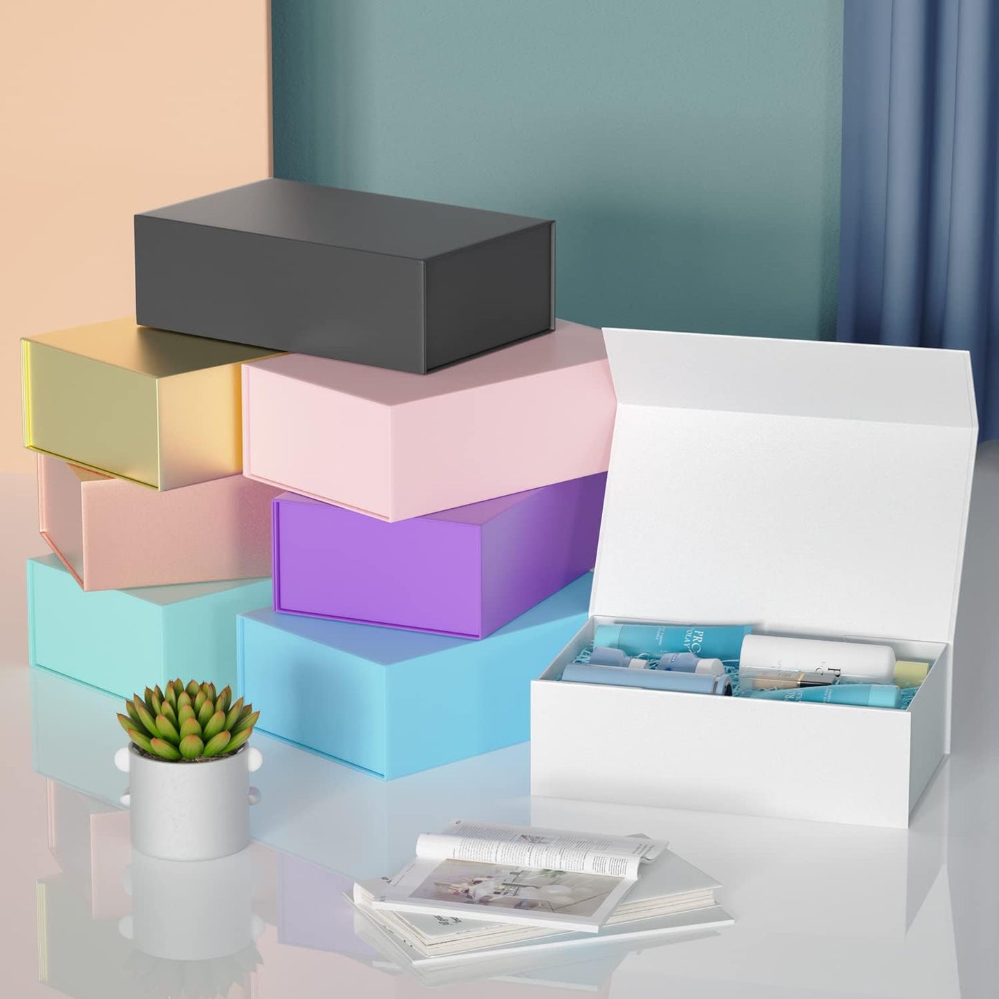 Black Gift Box, 9.5x6x3 Inch Gift boxes for Presents with Lids Magnetic Closure Rectangle Collapsible for Groomsman Proposal Box, Wedding, Christmas, Halloween, Birthday Gifts Packging