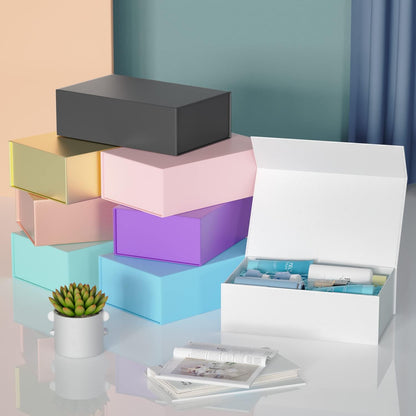Black Gift Box, 9.5x6x3 Inch Gift boxes for Presents with Lids Magnetic Closure Rectangle Collapsible for Groomsman Proposal Box, Wedding, Christmas, Halloween, Birthday Gifts Packging
