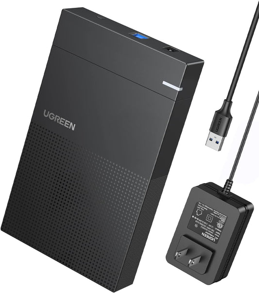 UGREEN Hard Drive Enclosure 3.5 2.5 Inch SSD Enclosure, USB 3.0 to SATA HDD Case with 12V Power Adapter, Fast 5Gbps with UASP for Windows, macOS, Linux, SATA III II I, Tool-Free, Heat Dissipation