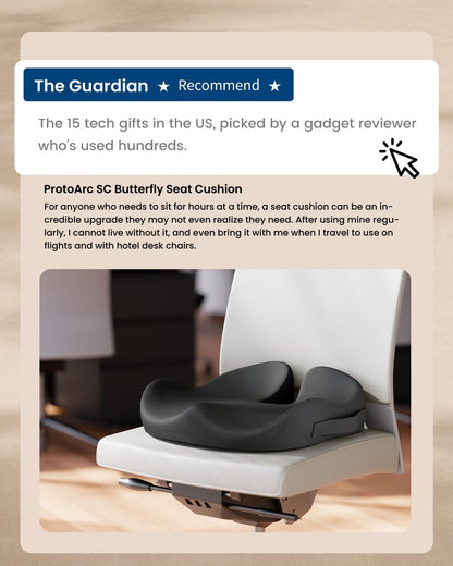 Ergonomic Memory Foam Seat Cushion for Office Chair, Coccyx Pressure Relief Cushion for Long Sitting, Non-Slip Chair Pad for Car, Home, Travel – Black - PuriLite