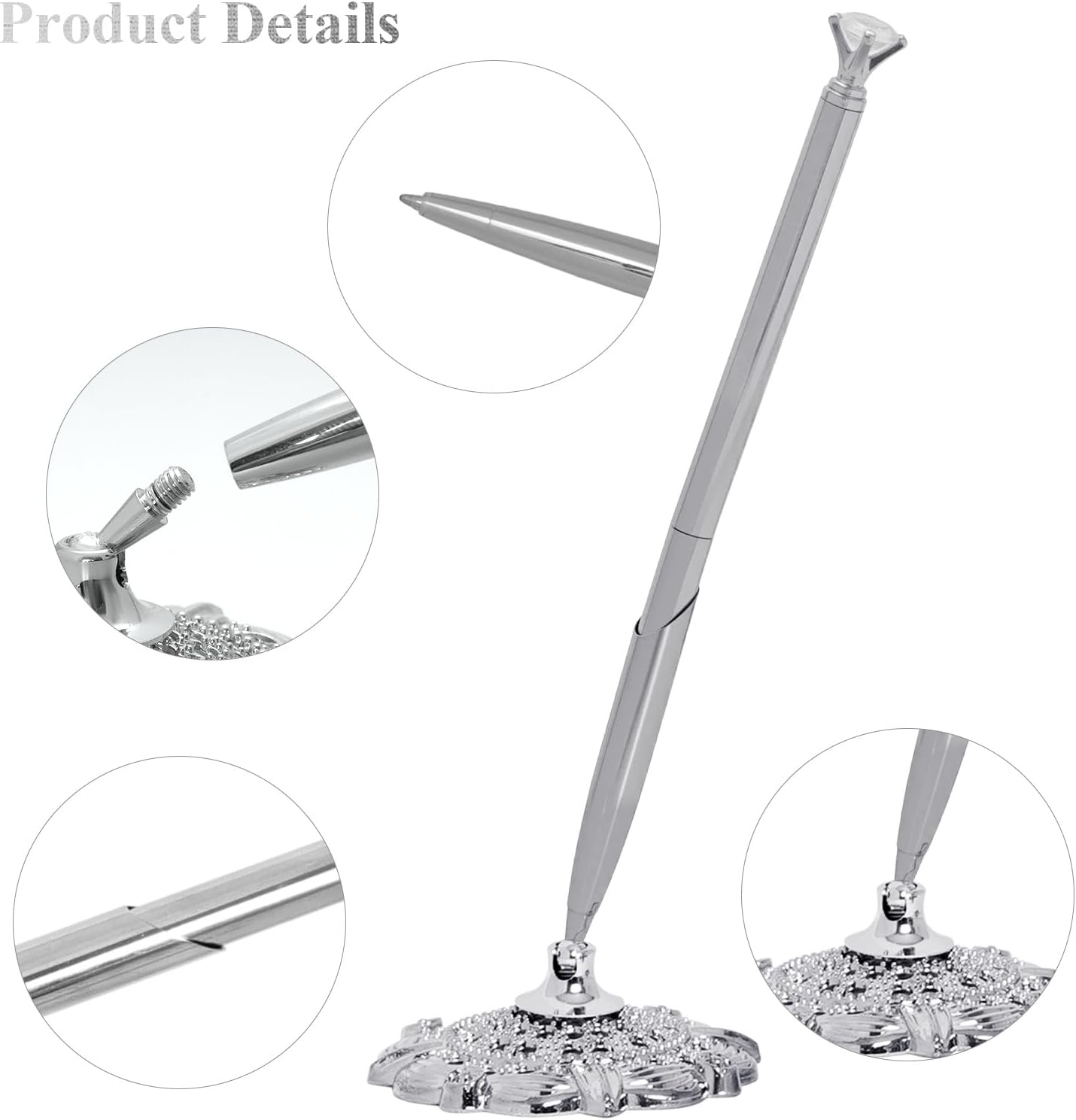 Bcxfbxd 2 Pcs Hollow Round Pen Holder with Diamond Metal Pen Stand Holder Set Signing Pen Set Signing Desk Ballpoint Pens for Guest Book Wedding Birthday Graduation Teacher Office Business (Gold)