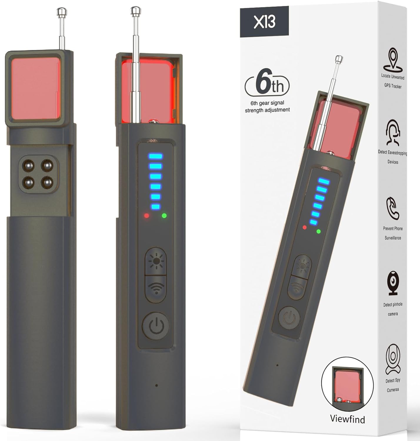 Hidden Camera & GPS Tracker Detector – Portable, Durable Anti-Spy Device for ATM Users, Shopping Malls, Business Security, Professional Signal Detection (Black)